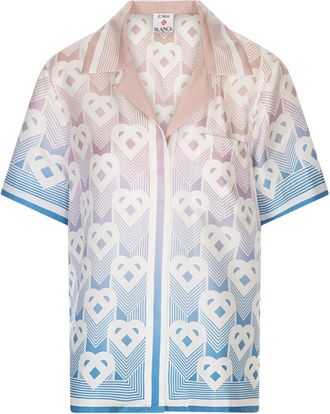 Casablanca Overhemden, Dames, Veelkleurig, S, Gradient Monogram Short Sleeve Silk Shirt