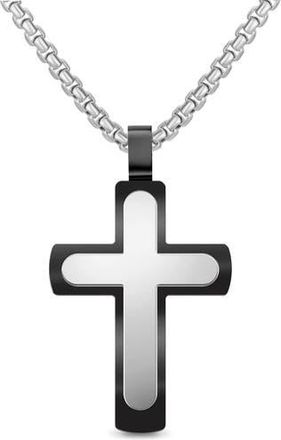 Edforce Mens Two Layer Cross Necklace in Black at Nordstrom Rack