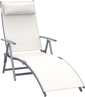 OUTSUNNY Sun Lounger Recliner Foldable 7 Levels Texteline Cream White | TJ Hughes