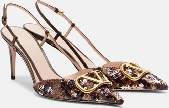 Valentino Garavani Salones destalonados Signature con lentejuelas y VLogo