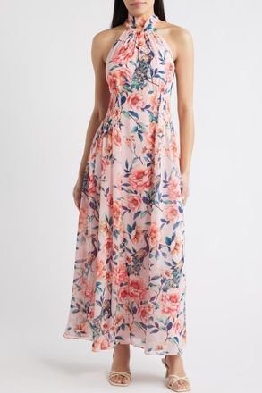 Eliza J Floral Print Sleeveless Maxi Dress in Blush at Nordstrom, Size 16