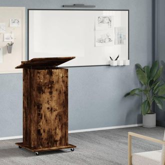 Berkfield Home Lectern with Wheels & Drawer Smoked Oak 55x55x107 cm Engineered Wood in Brown | Size: 55 x 55 x 107 cm
