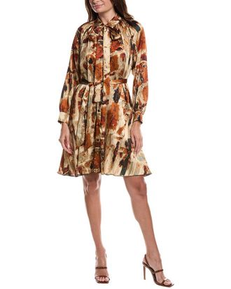 Gracia Satin Print Tie-Neck Midi Dress