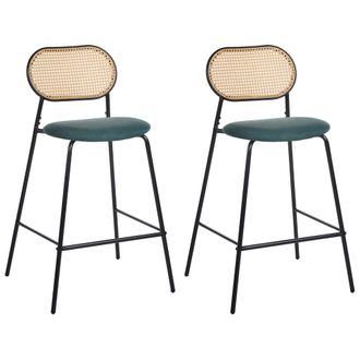 Beliani Beliani - Conjunto De 2 Sillas De Bar Taburetes De Barra Estructura De Metal Respaldo De Rat&aacute;n Negro Adaver