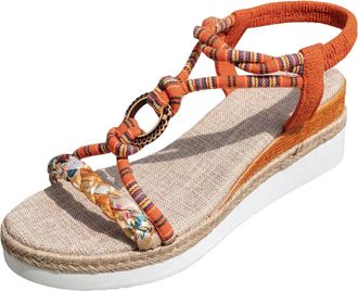 Generic Thick Soled Wedge Heeled Womens Shoes Fashionable Braided Straps Cute Sandals for Women Casual Bohemian Platform Sandals Wedge Sandal Dressy Summer (O