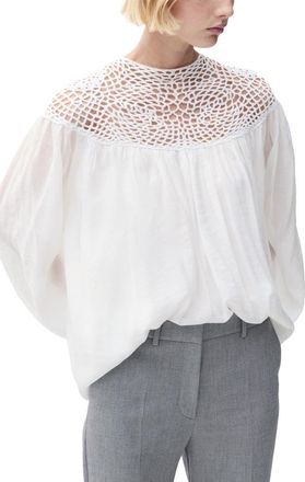 Mango Open Stitch Yoke Shirt in Off White at Nordstrom, Size 6