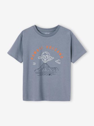 Vertbaudet T-shirt motif paysage d&eacute;tails encre gonflante gar&ccedil;on bleu jean