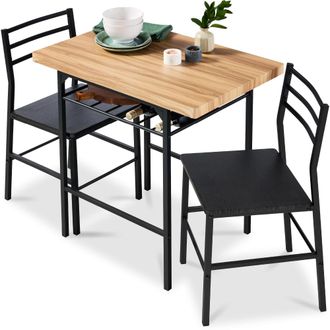 Best Choice Products 3-Piece Modern Dining Set, Square Table & Chairs Set w/ Steel Frame, Built-In Storage Rack