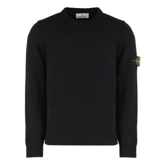 Stone Island Round-neck Knitwear, male, Black, Size: 2XL Crewneck Sweater with Reverse Stitch Details