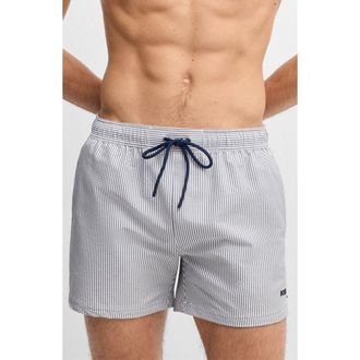 BOSS Velvetfish Stripe Seersucker Swim Trunks in Navy at Nordstrom Rack, Size Xx-Large