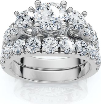 Pompeii3 2Ct TW 3-Stone Diamond Engagement Wedding Ring Set 14k Gold or Pt Lab Grown