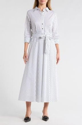 Ellen Tracy Stripe Long Sleeve Stretch Poplin Shirtdress in White/Black Stripe at Nordstrom Rack, Size X-Large