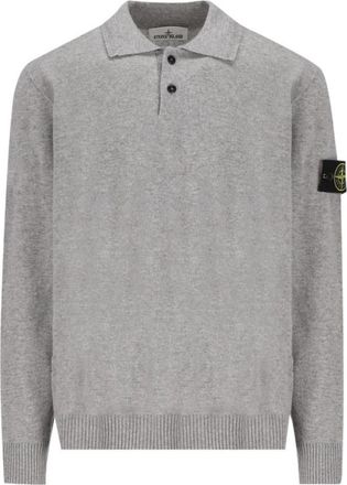 Stone Island Grey Textured Polo Sweater