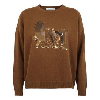 Max Mara Oversized Trui van Wol en Kasjmier - Dames - Ronde hals truien - Bruin - M - Wol - Truien & Vesten