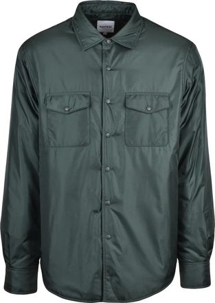 Aspesi Green Quilted Snap Button Polyamide Shirt
