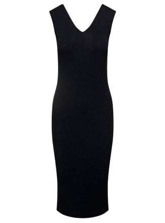 Moncler Black Mini Sleeveless Knit Dress With Logo Pstch In Viscose Blend Woman