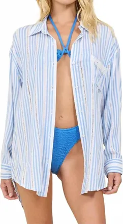 Vintage Havana Sea Salt Stripe Beach Shirt In Blue