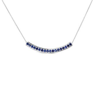 House of Brilliance 925 Sterling Silver Diamond Accent and Round Blue Sapphire Gemstone Necklace