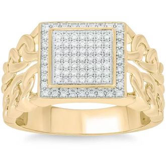 Pompeii3 1/3Ct TW Diamond Mens Chain Cuban Link Ring 10k Yellow Gold 9mm Wide