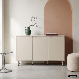 Sweeek Aparador de madera y metal con 3 puertas, 120cm, beige