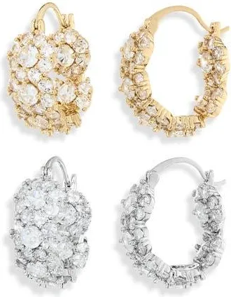 Natasha Set of 2 Cubic Zirconia Hoop Earrings in Gold/Silver at Nordstrom Rack