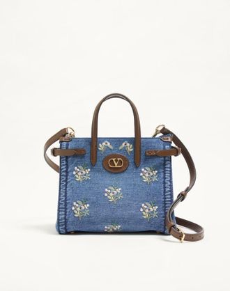 Valentino Garavani Valentino Garavani Antibes Small Embroidered Denim Shopping Bag Wo