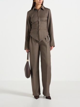 Mani&egrave;re De Voir Julie Houndstooth Twin Pleat Trousers in Brown at Nordstrom, Size 10
