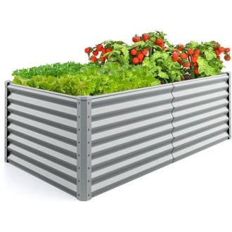Costway Aiuola rialzata H60cm con fondo aperto, fioriera rettangolare in metallo rialzata con spessori angolari, 180 x 95 x 60 cm, grigio