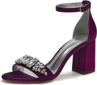 Generic Wedding Bridal Shoes Womens 8Cm Chunky High Heelankle Strap Pumps Sandals Bridal Party Prom Evening Formal Shoes8cm,Purple,10 UK