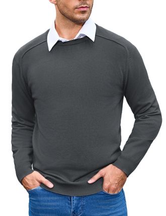 iClosam Mens Crew Neck Long Sleeve Knit Work Sweater, dark grey, XL