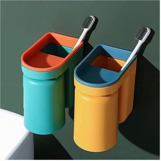 Trade Shop Trade Shop - Set 2pz Portaspazzolino Salvaspazio Dispenser Dentifricio Da Parete Multifunzione