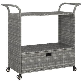 vidaXL Carrito De Bar Con Caj&oacute;n Rat&aacute;n Sint&eacute;tico Gris 100x45x97 Cm Vidaxl