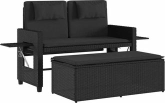 vidaXL Sill&oacute;n Reclinable De Jard&iacute;n Con Cojines Rat&aacute;n Sint&eacute;tico Negro Vidaxl