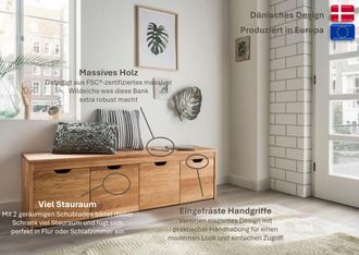 HOME AFFAIRE Schuhbank »Dura Schuhbank incl. Schubladen funktionell und stabil« Massivholz, Skandinavisches Design, Robust, stabil, FSC zertifiziert
