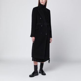 Tagliatore Black Double Breasted Coat With Belt