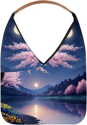 Generic Moonlight River Flowers Reusable Lightweight Grocery Bags - Foldable Into Compact Pouch, Washable & Sturdy, Multipurpose for Shopping and Travel