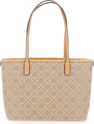 Tory Burch Womens Tote Bag Beige Canvas Cotton