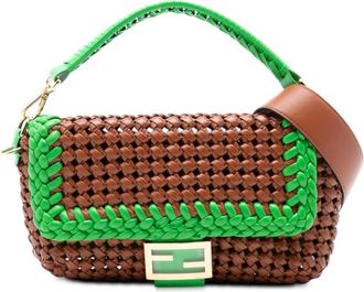 Fendi Borsa a tracolla Baguette media in pelle intrecciata 2010-2025 - Marrone