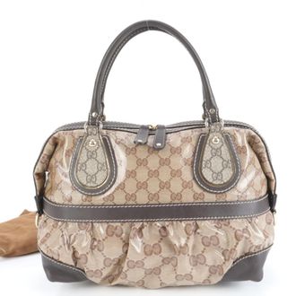 Gucci Gg Crystal Brown Leather Coated Canvas Tote Bag (Pre-Owned)