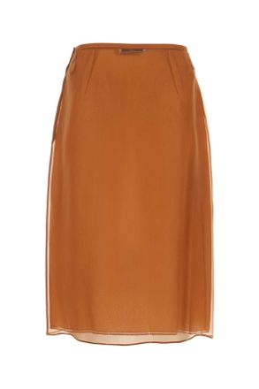 Prada Womens Copper Organza See-Through Skirt Ruggine Gonne