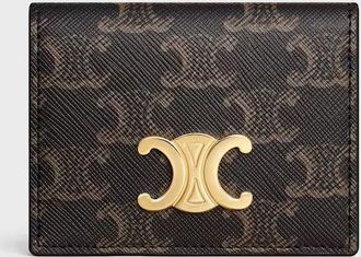Celine Womens Porte-Cartes Triomphe Canvas Bi-Fold Tan Brown Petite Maroquinerie