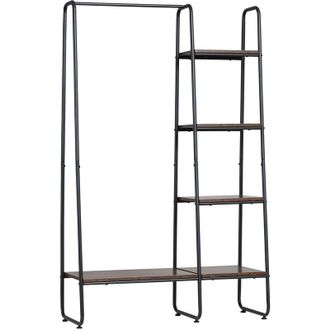 HOMCOM Perchero De Ropa De Madera Perchero Multiusos Con 5 Estantes De Almacenaje Y Barra Para Colgar Para Dormitorio Estilo Industrial 101x39x160 Cm - Homco