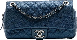 Chanel 2012 Medium Quilted Iridescent Caviar Easy Flap shoulder bag - Blu