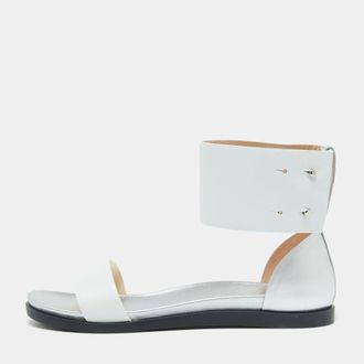 Joseph White/silver Leather Ankle Strap Flat Sandals