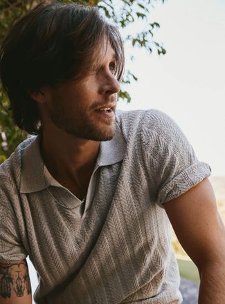 Le 31 Mens Pointelle stripe Polo Shirt