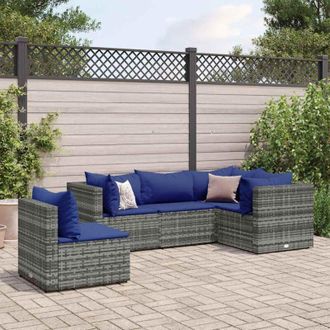 vidaXL Vidaxl - Set De Muebles De Jard&iacute;n 5 Pzas Y Cojines Rat&aacute;n Sint&eacute;tico Gris