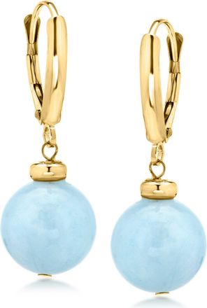 Ross-Simons Aquamarine Bead Drop Earrings in 10kt Yellow Gold