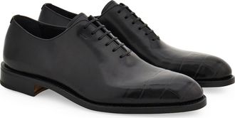 Ferragamo Angiolo Croc Embossed Wholecut Oxford in Nero Nero Nero at Nordstrom, Size 10.5