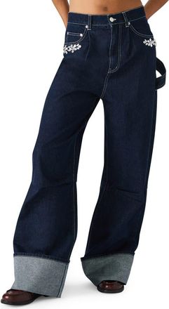 Steve Madden Bobbie Rhinestone Detail Carpenter Jeans in Bijou Blue at Nordstrom, Size 28