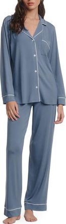 Eberjey Gisele Long Pajamas in Slate Blue/ivory at Nordstrom, Size X-Small